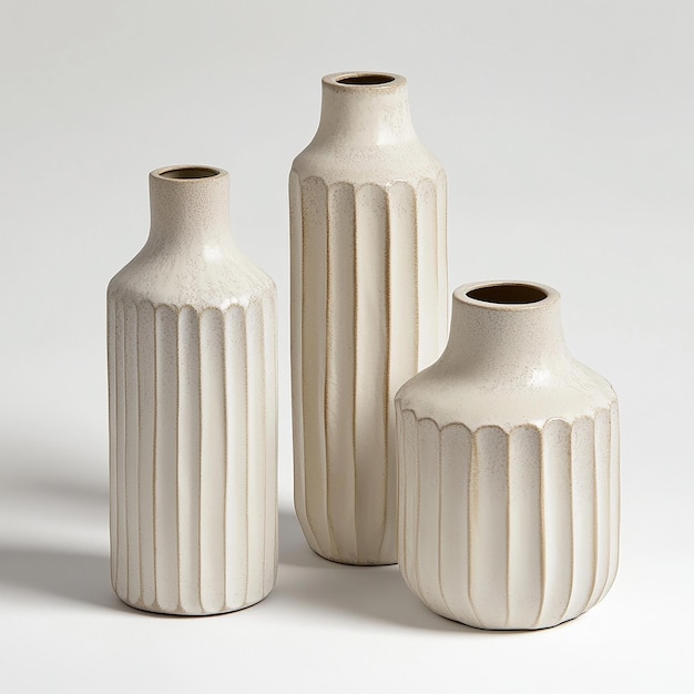 Photo three white vases with the words four on them