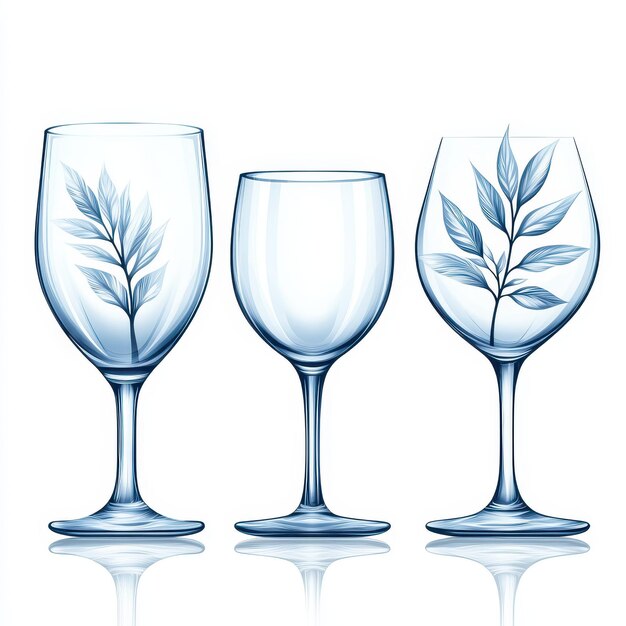 Photo three wine glasses with leaf silhouettes