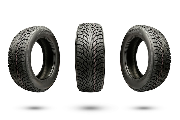 Three winter friction tires, isolate on a white background.