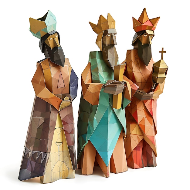 Three Wise Men in Geometric Paper Art Style