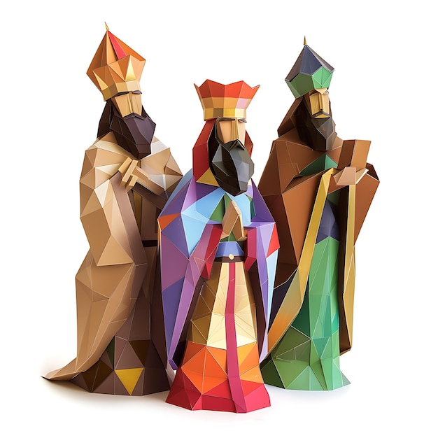 Three Wise Men in Low Poly Style for Christmas