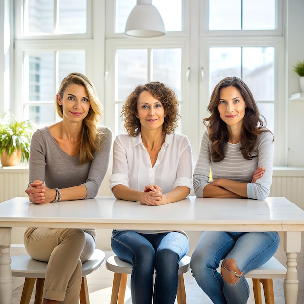 Three Women Having a Relaxed Conversation Indoors Casual and Cozy Home Setting Friendship