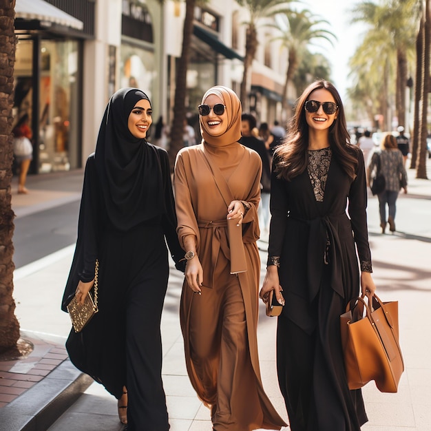 Photo three women pose for a picture in front of a building