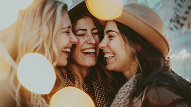 Photo three women sharing joyful moments and genuine laughs sincere friendship find a friend