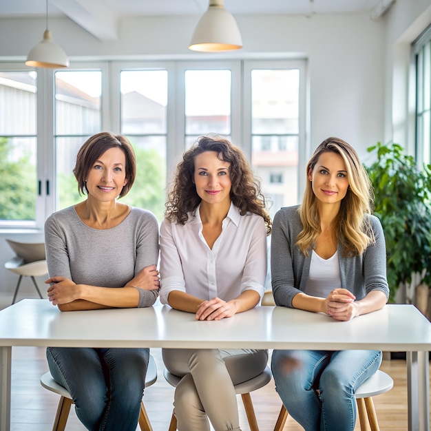 Three Women Sitting at a Table Indoors Engaging in Conversation Cozy Home Interior Casual Gathering