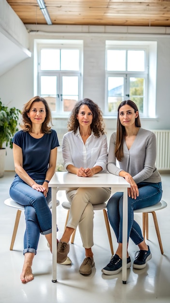 Three Women Sitting at a Table Indoors