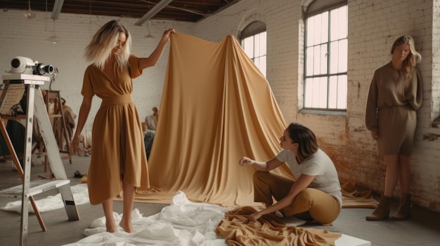 Photo three women in a studio setting