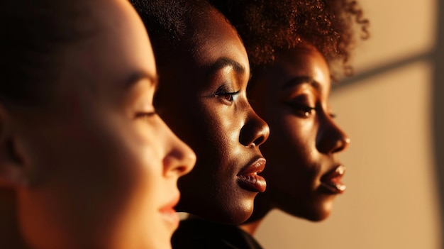 Photo three women with different hair types