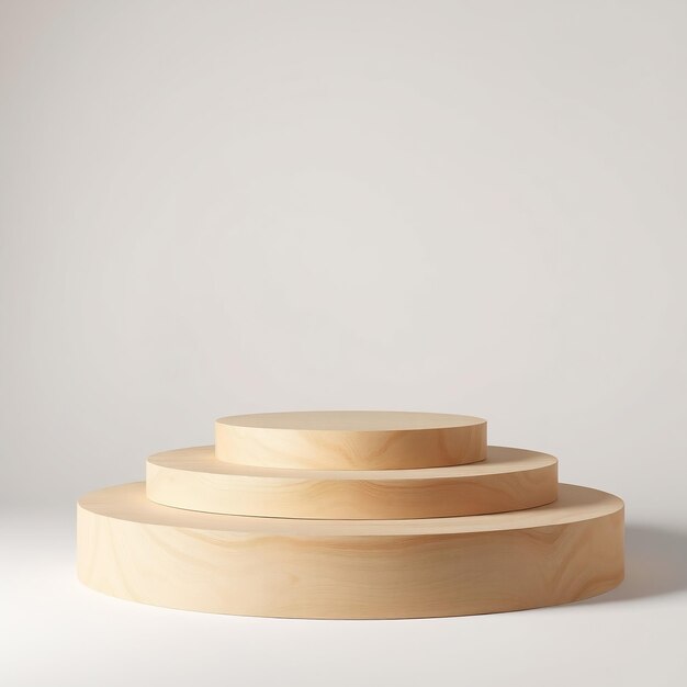 Three wooden circles stacked on top of each other on a white background