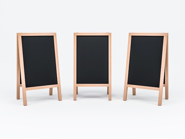 Three Wooden Menu chalk Boards, easel mockup, 3d rendering