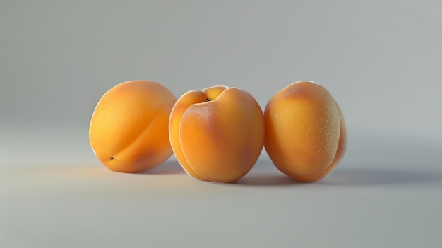 Photo three yellow mangoes are shown on a white background