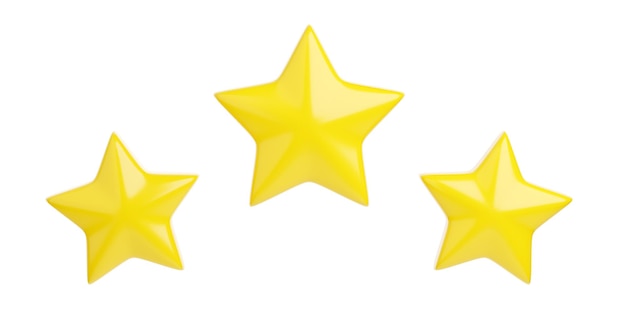 Photo three yellow stars for customer review concept 3d render illustration of product or service that customers appreciated