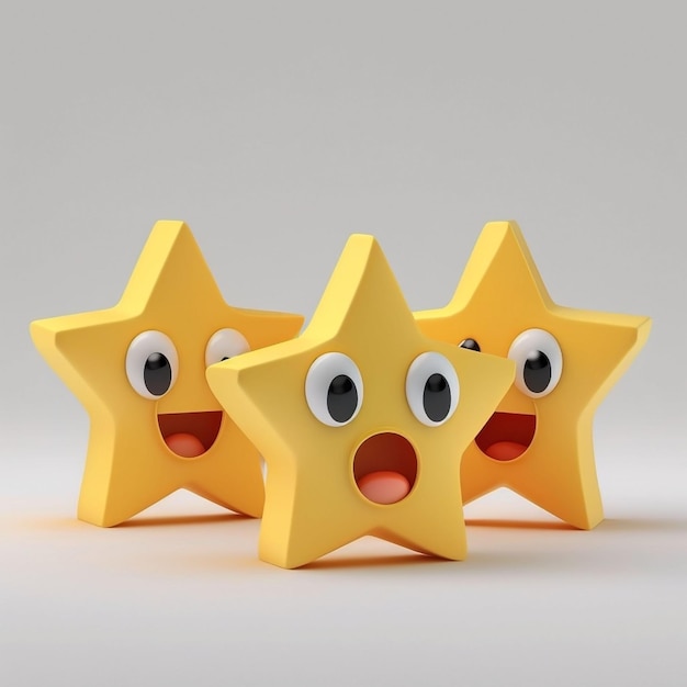 Three yellow stars glossy colors Achievements for games Customer rating feedback concept from client about employee of website Realistic 3d design For mobile applications