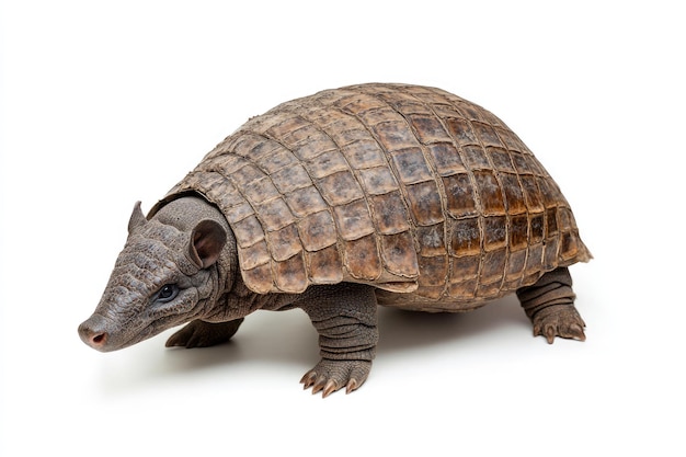 A ThreeBanded Armadillo Walking on a White Background