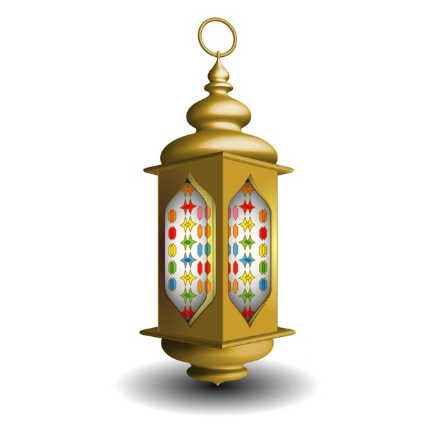 Photo threedimensional golden lantern on a white background