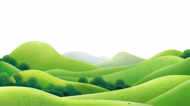 Threedimensional green hills depicted in a cartoonish style with a clear backdrop