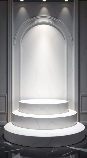 Threetiered marble podium in a classic archway setting