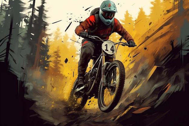 Thrilling Downhill Biker Illustration Generative AI