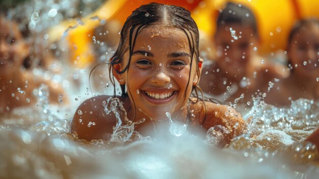 Thrilling Family Fun at Water Park Exciting Waterslide Adventure on Sunny Day Captured with Canon EOS R5