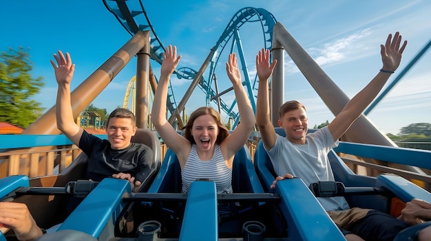 Thrilling Roller Coaster Ride with Friends Amusement Park Fun