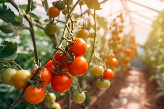 Thriving cherry tomato plants growing in the garden Generative AI