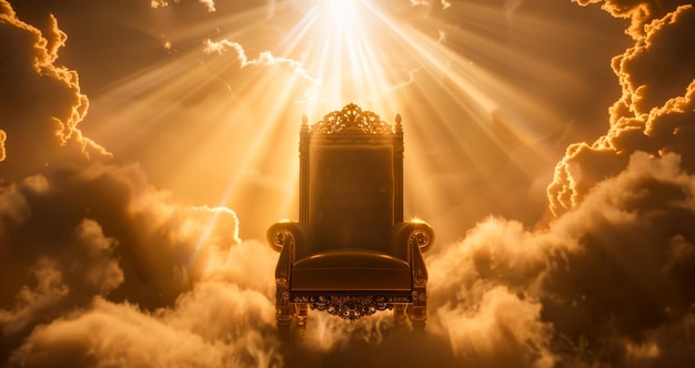 Photo throne in the clouds with heavenly light