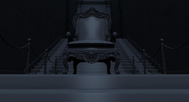 Throne of the kings VIP throne black royal throne black armchair on a black stairway 3d render