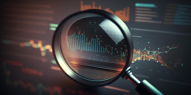 Through a magnifying glass is shown a graph in the background