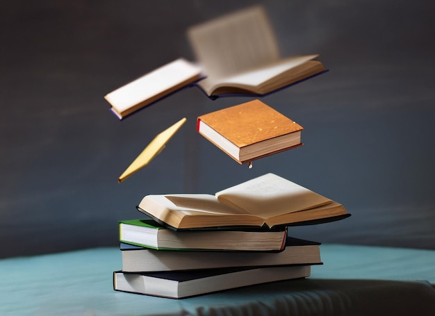 Throwing books flying books isolated on white background with clipping path