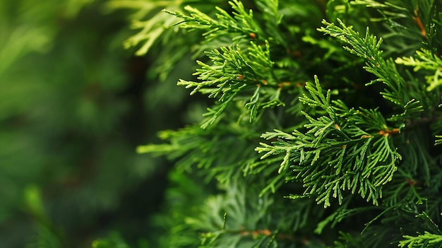 Photo thuja branches closeup thuja branch background generative ai