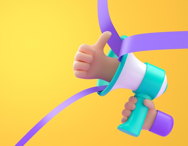 Thumb up in 3D megaphone 3D render