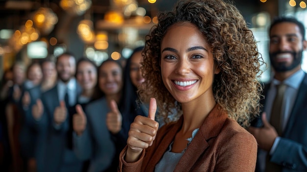 Thumbs Up From A Happy Business Team Exuding Positive Energy