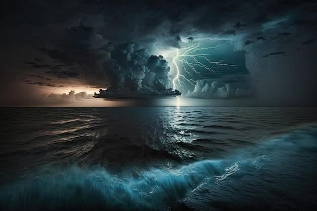 Thunder and lightning over the ocean