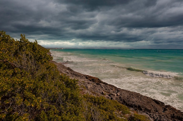 Thunderclouds over the Caribbean. Yucatan Peninsula.