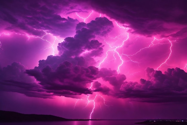 Thunderstorm Sky Pink Thunderstorm Background Pink Thunderstorm Wallpaper Pink Stormy sky Background Rainy Sky Storm clouds Ai Generative