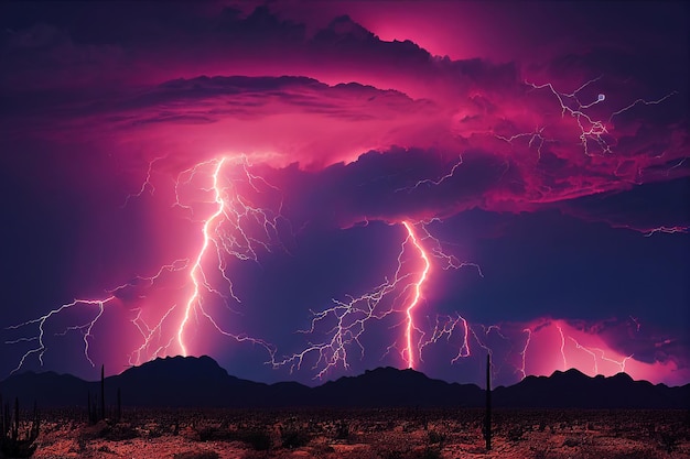 Thunderstorm supercell with giant lightning natural disaster