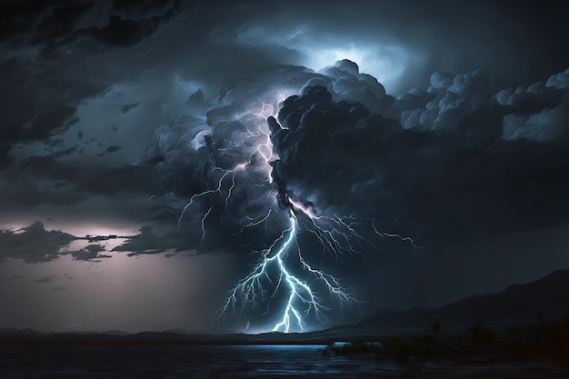 thunderstorm with lightning striking the ground