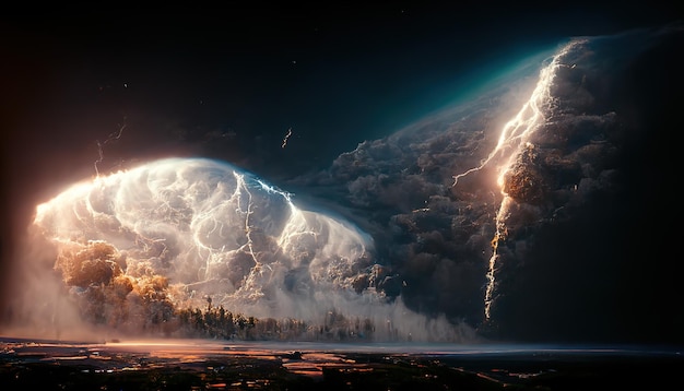 Thunderstorms formidablelightning night 3d render Raster illustration