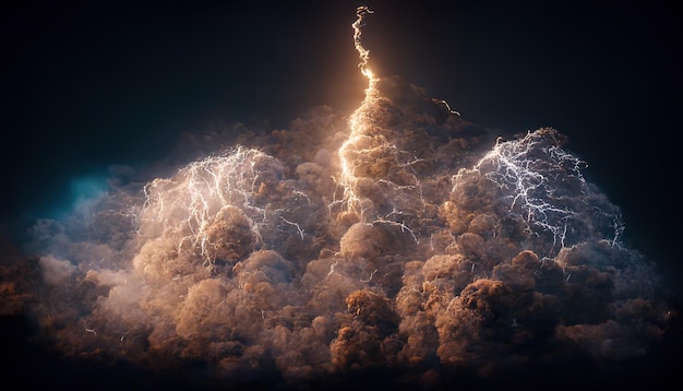 Thunderstorms formidablelightning night 3d render Raster illustration