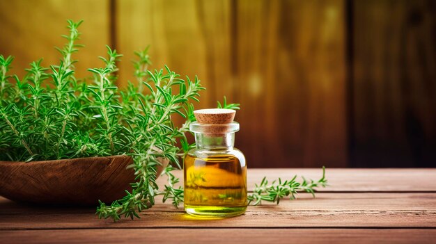 Thyme essential oil in a bottle Generative AI Spa