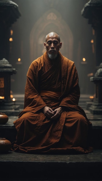 A Tibetan monk meditating Peace and harmony radiate around him Nirvana