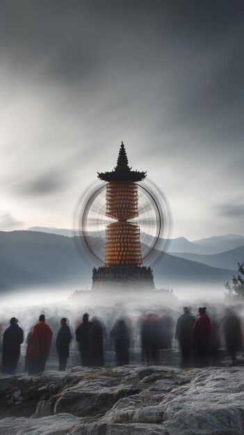 Photo tibetan prayer wheel mountain pilgrimage buddhism religion spiritual symbol