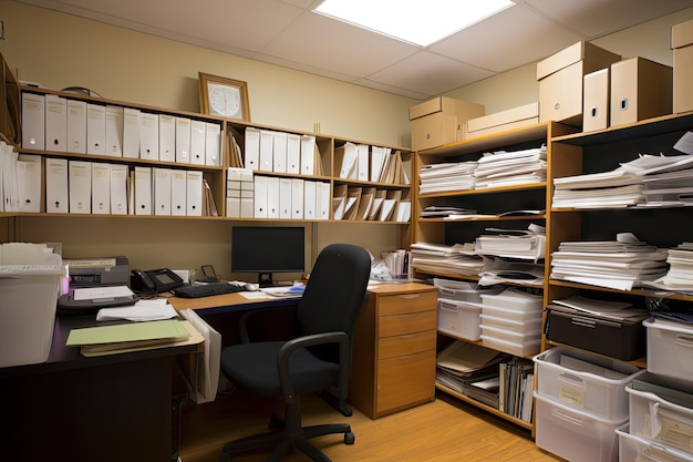 A tidy office with neatly organized documents and files ready for business