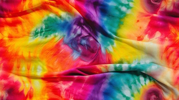 A tie dye shirt with a rainbow tie dye pattern.