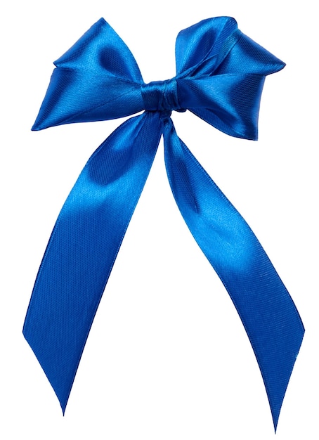 Tied bow made of blue silk ribbon on an isolated background