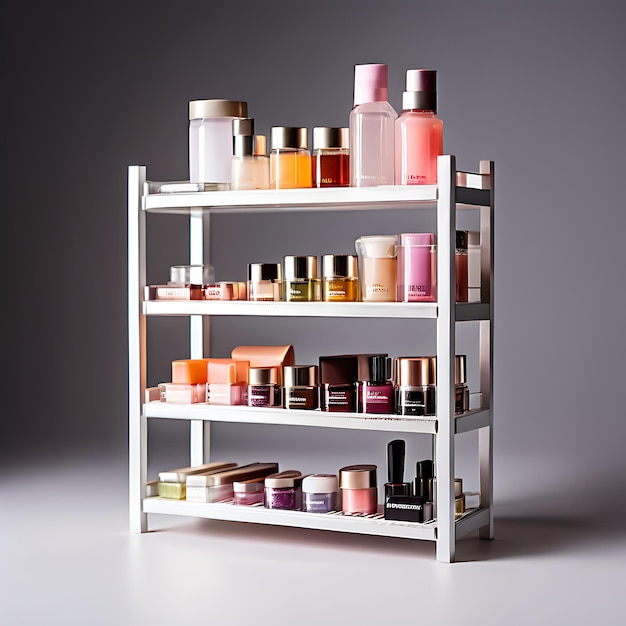 Photo tiered cosmetic rack for vanity spaces generative ai