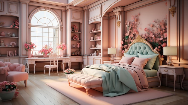 Tiffany and White Pink Children's Bedroom Interior Design