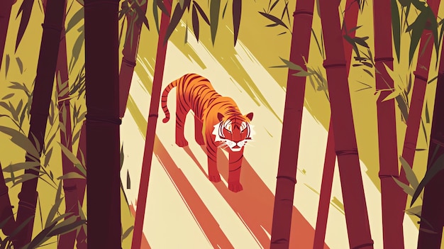 Photo tiger in a bamboo forest