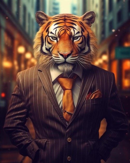 A tiger in a business suit represents a business idea Generative AI