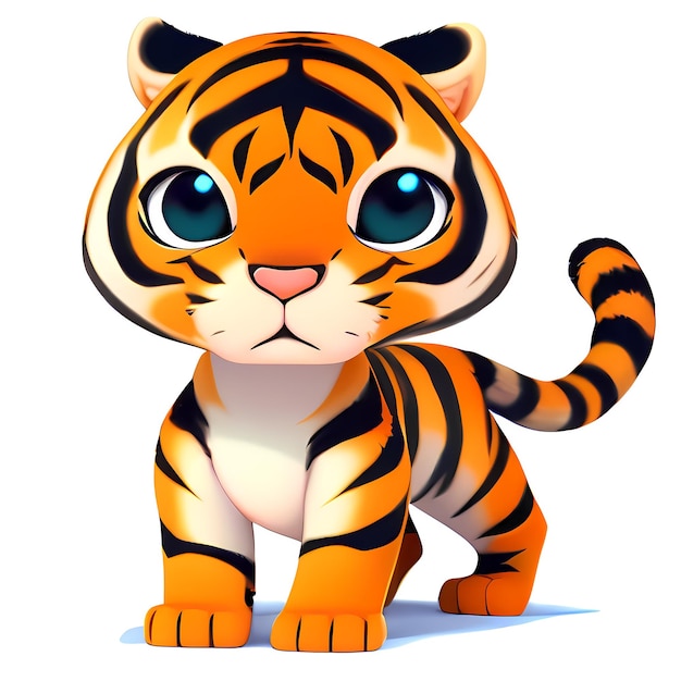 Tiger Cartoon character Cute little animal illustration on white background AI